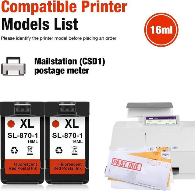 Alt view image 2 of 7 - SL-870-1 XL Red Ink Cartridge High Capacity Compatible with SL870-1 SL8701 XL Fluorescent Red Ink Replacement for Pitney Bowes SendPro Mailstation Postage Meter (CSD1) Machine (16ML*2)(2Pack)