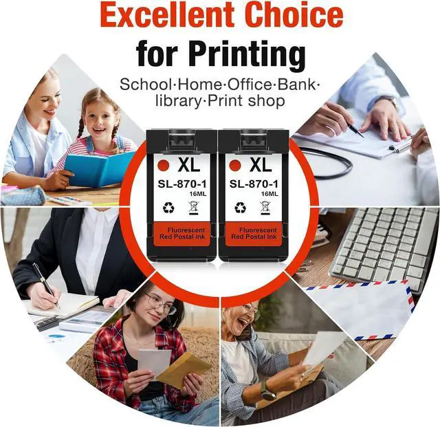 Alt view image 7 of 7 - SL-870-1 XL Red Ink Cartridge High Capacity Compatible with SL870-1 SL8701 XL Fluorescent Red Ink Replacement for Pitney Bowes SendPro Mailstation Postage Meter (CSD1) Machine (16ML*2)(2Pack)