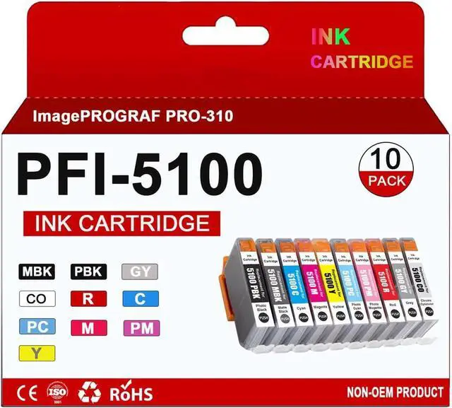 Main image of PFI-5100 Ink Cartridge for PFI5100 Ink Tank Use for ImagePROGRAF PRO-310 Printers (10 Pack)