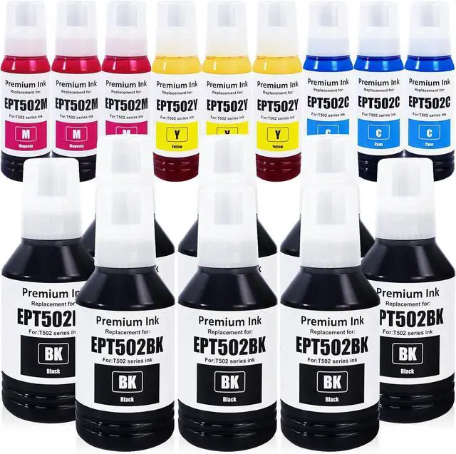 Main image of EPT502 502 Ink Refill Bottles (BK C M Y) 17 Bottles for Ecotank ET-2700 2750 2760 2850 ET-3700 ET-3710 ET-3750 ET-3760 3800 3830 3843 3850 4750 4760 4850 15000 ST-4000 ST-2000 ST-3000 Printer