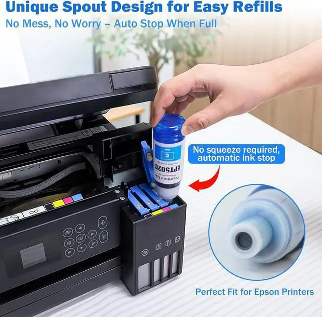 Alt view image 5 of 7 - EPT502 502 Ink Refill Bottles (BK C M Y) 17 Bottles for Ecotank ET-2700 2750 2760 2850 ET-3700 ET-3710 ET-3750 ET-3760 3800 3830 3843 3850 4750 4760 4850 15000 ST-4000 ST-2000 ST-3000 Printer