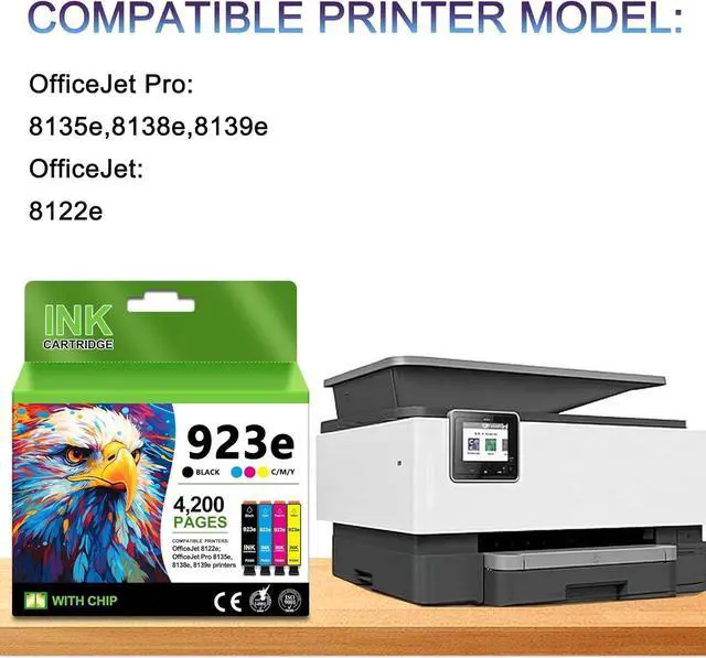 Alt view image 2 of 6 - 923XL 923e Ink Cartridge High Yield (with Chip) Combo 4-Pack Compatible for 923e 923 Ink Cartridge for OfficeJet Pro 8130 8135e 8138e 8139e 8120 8123 8122e OfficeJet Pro 8135e 8139e Printers