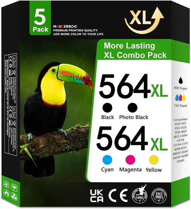 Main image of 564XL Ink Cartridges High Yield Replacement for HP 564 XL Black and Color Ink Cartridges for PhotoSmart 7520 7525 5520 6520 6510 C309G DeskJet 3520 3522 Printer 5-Pack (Bk/PBK/Cyan/Magenta/Yellow)