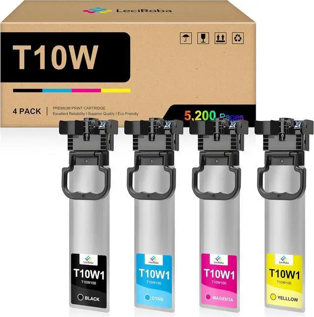 Main image of LeciRoba Remanufactured T10W Ink Cartridge Replacement for T10W100 T10W200 T10W300 T10W400 T10W Ink Cartridge Set for Pro WF-C5390 WF-C5890 Color Printer (4-Pack, Black Cyan Magenta Yellow)