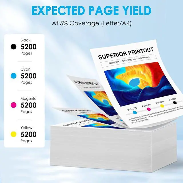 Alt view image 5 of 7 - LeciRoba Remanufactured T10W Ink Cartridge Replacement for T10W100 T10W200 T10W300 T10W400 T10W Ink Cartridge Set for Pro WF-C5390 WF-C5890 Color Printer (4-Pack, Black Cyan Magenta Yellow)