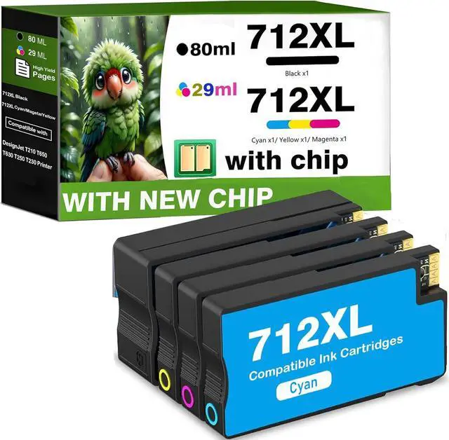 Main image of 712XL 712 Ink Cartridges Remanufactured for HP 712 Ink Cartridges Combo Pack Replacement for HP DesignJet T210 T230 T250 T630 T650 Studio Plotter Printer (Black, Cyan, Magenta, Yellow)