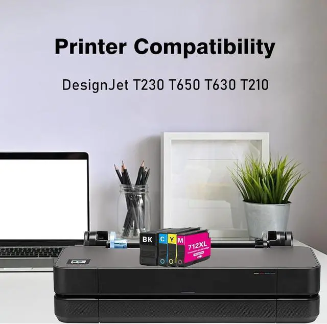 Alt view image 3 of 6 - 712XL 712 Ink Cartridges Remanufactured for HP 712 Ink Cartridges Combo Pack Replacement for HP DesignJet T210 T230 T250 T630 T650 Studio Plotter Printer (Black, Cyan, Magenta, Yellow)