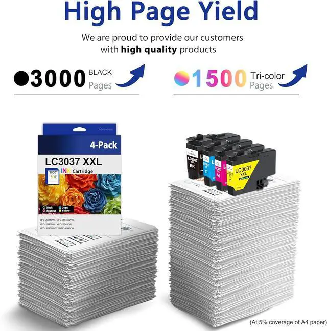 Alt view image 3 of 7 - LC3037 LC3037XXL Ink Cartridges Super High-Yield Replacement for Brother LC-3037XXL LC3037 XXL for MFC-J5845DW MFC-J6945DW MFC-J5945DW MFC-J6545DW Printer(LC3037 BK/C/M/Y Ink Cartridges, 4-Pack)