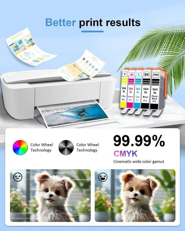Alt view image 4 of 6 - 564XL Ink Cartridges High Yield Replacement for HP 564 XL Black and Color Ink Cartridges Work for PhotoSmart 7520 7525 5520 6520 6510 C309G DeskJet 3520 3522 Printer 5 Pack (Bk/PBK/C/M/Y)