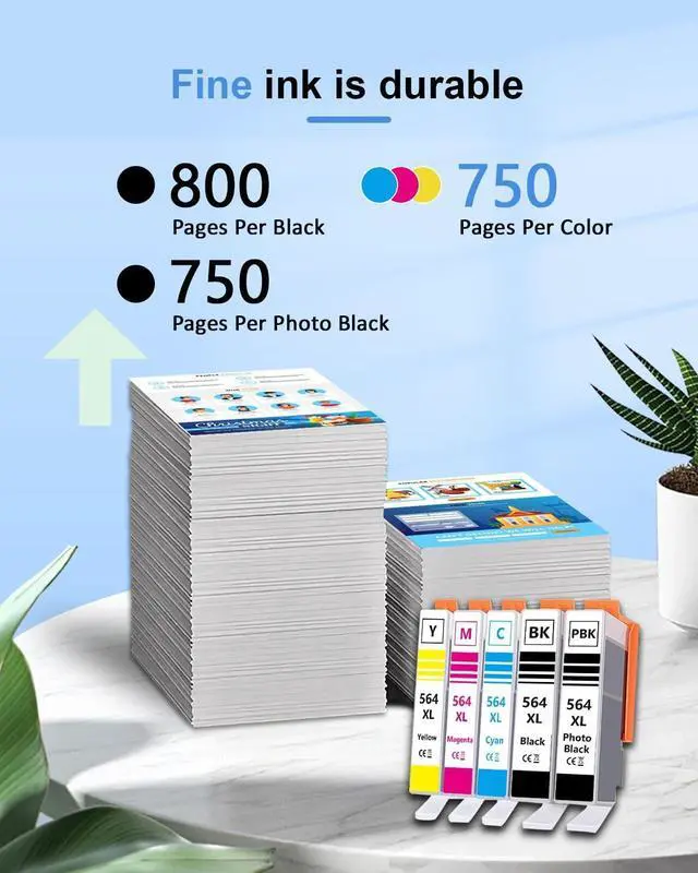 Alt view image 3 of 6 - 564XL Ink Cartridges High Yield Replacement for HP 564 XL Black and Color Ink Cartridges Work for PhotoSmart 7520 7525 5520 6520 6510 C309G DeskJet 3520 3522 Printer 5 Pack (Bk/PBK/C/M/Y)