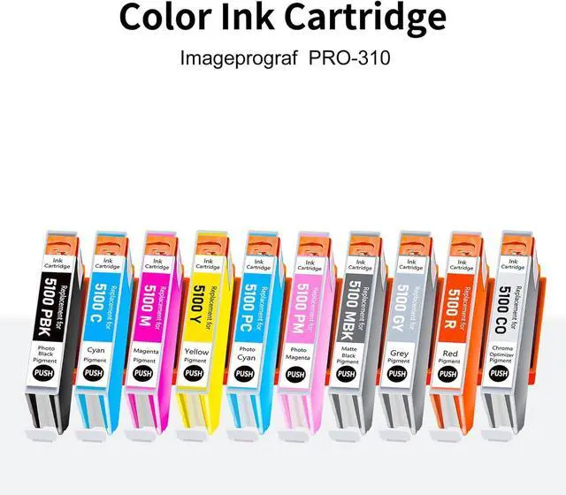 Alt view image 2 of 7 - PFI-5100 Ink Cartridges - High Capacity Compatible for Canon imagePROGRAF PRO-310 Printer 10-Pack (MBK PBK C M Y R GY PC PM CO)