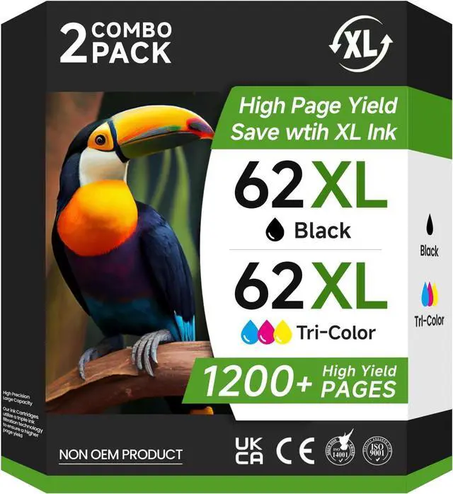Main image of 62XL Ink Cartridges Combo Pack Replacement for HP Ink 62 Printer Ink 62 XL High Yield for HP Envy 7640 7645 5660 5540 for OfficeJet Mobile 200 250 for OfficeJet 5740 8040 (1 Black,1 Tri-Color)