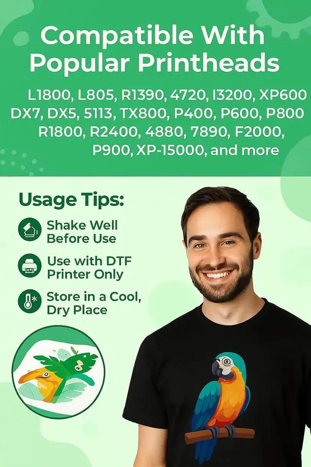 Alt view image 2 of 5 - DTF Ink 1500ML Combo Pack Pigment Ink Use with DTF Film Heat Transfer Printing, Refill for DTF Printer DX5 DX7 5113 XP600 I3200 4720 XP15000(2 White+KCMY, 250ml x 6)