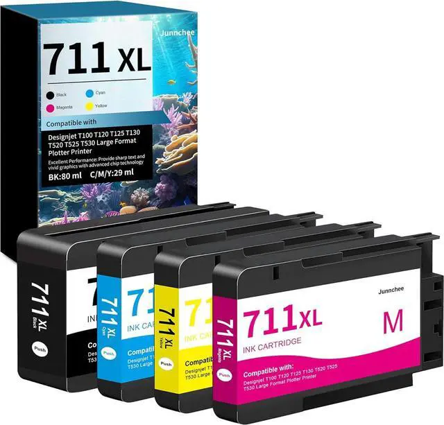 Main image of 711 711XL Ink Cartridge Set 80-ML Replacement for HP DesignJet 711XL T530 T525 T520 T130 T125 T120 T100 Printer Ink (CZ133A CZ130A CZ135A CZ132A, 4-Pack)