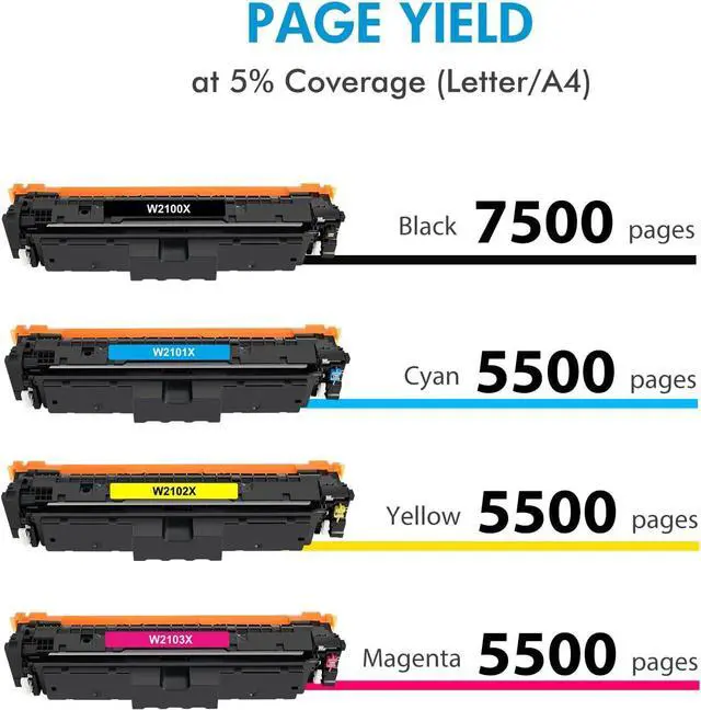 Alt view image 3 of 6 - 210X Toner Cartridge High Yield 4 Pack | with Chip 4301fdn 4301fdw Replacement for HP 210X 210A W2100X W2100A for Color Laserjet Pro 4201dn 4201dw Pro MFP 4301fdn 4301fdw Printer Ink