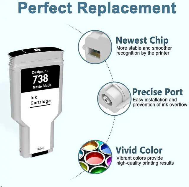 Alt view image 2 of 7 - 738 Ink Cartridge HP 738 Black 498N8A Replacement DesignJet T850 DesignJet T950 Plotter Printer 300ml 1-Pack