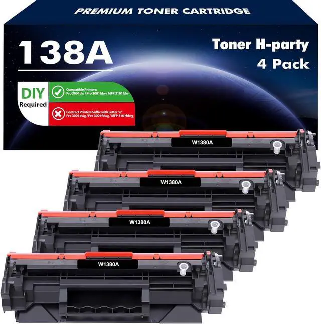 Main image of 138A Black Toner Cartridge 4-Pack Compatible Replacement for HP 138A Black Toner Cartridge W1380A 138X W1380X for HP Pro 3001dw 3001fdw MFP 3101fdw Series Printer High Yield Ink