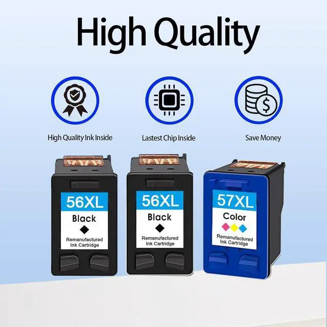 Alt view image 3 of 5 - 56XL 57XL 56 XL 57 XL High Yield Ink Cartridge Use for Deskjet 5550 5650 5150 9600 Photosmart 7350 7260 7450 7550 7760 PSC 2110 2210 Printers (2 Black 1 Tri-Color)