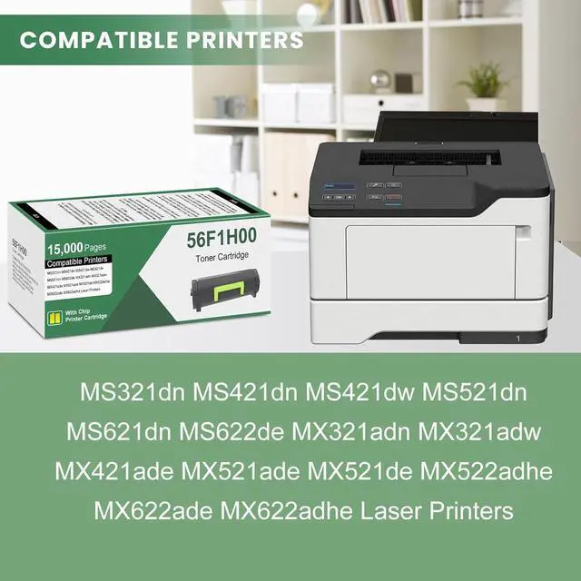 Alt view image 2 of 6 - 56F1H00 Black Toner Cartridge (with New Chip) Repalcement for Lexmark 56F1H00 Toner Cartridge for MS321 MS421 MS521 MS621 MS622 MX321 MX421 MX521 MX522 MX622 Series Laser Printers, 1 Pack 56F1H00 Ink