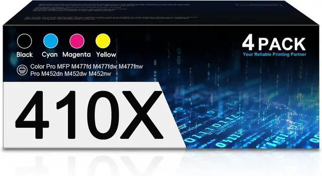 Main image of 410X Toner Cartridges 4 Pack High Yield Compatible for HP 410X CF410X CF411X CF412X CF413X HP Color Pro M452dw M452nw MFP M477fdw M477fnw M452dn M377dw M477fdn Toner