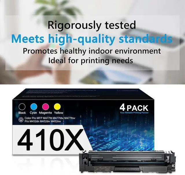 Alt view image 6 of 7 - 410X Toner Cartridges 4 Pack High Yield Compatible for HP 410X CF410X CF411X CF412X CF413X HP Color Pro M452dw M452nw MFP M477fdw M477fnw M452dn M377dw M477fdn Toner