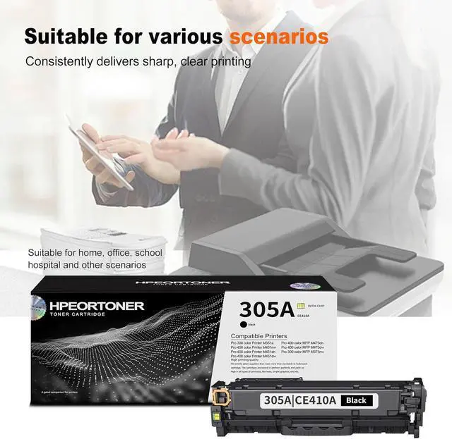 Alt view image 6 of 6 - 1-Pack 305A / CE410A Black Toner Cartridge, High Yield 1,500 Pages, Replacement for HP 305A / CE410A Color Pro 300 M351a MFP M375nw Pro 400 Color M451nw M451dn M451dw MFP M475dn Printer