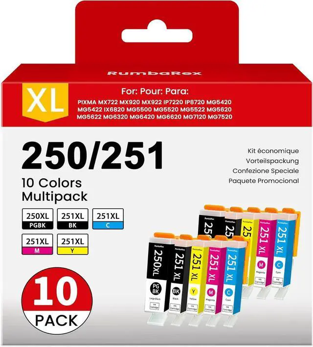 Main image of PGI-250XL CLI-251XL Ink Cartridges Replacement for Canon 250 251 PGI-250 CLI-251 XL Ink Cartridges for PIXMA MX922 MG5420 MG5520 MG5522 MG6320 MG6620 iP7220 Printer Ink 10-Pack (2PGBK/2BK/2C/2M/2Y)