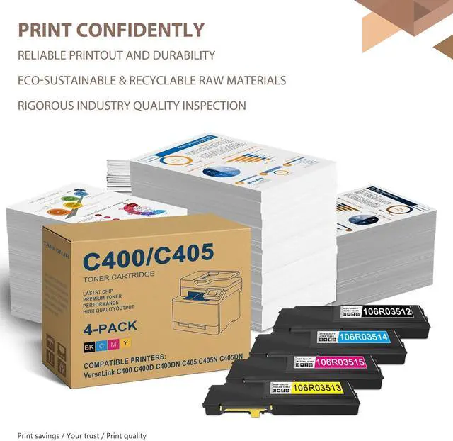 Alt view image 5 of 6 - Versalink C400 / C405 High-Yield Toner Cartridge bundle: 106R03512 106R03514 106R03515 106R03513 Replacement for Xerox Versalink C400 C405 C400D C405N C400DN C405DN (4 Pack, Black Cyan Yellow Magenta)