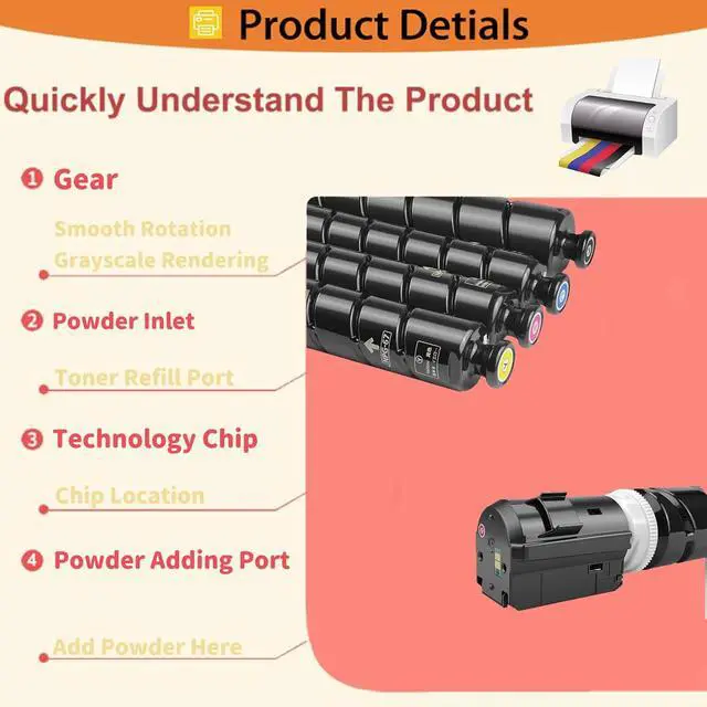 Alt view image 4 of 7 - GPR61 GPR-61 Toner Cartridge Compatible Replacement for Canon IR-ADV DX C5870 C5860 C5850 C5840 Printers, High Yield 12,000 Pages Yellow