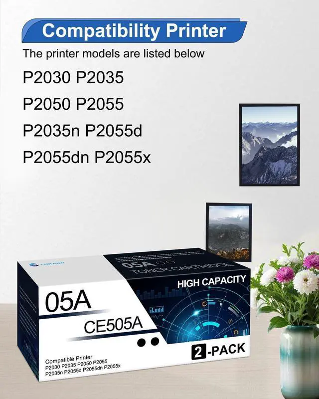 Alt view image 2 of 6 - 05A Toner Cartridge Black (2 Pack) Compatible 05A CE505A Toner Cartridge Replacement for HP 05A P2030 P2035 P2050 P2055 P2035N P2055d P2055dn P2055x Printers