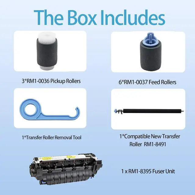 Alt view image 3 of 6 - CF064A-AP CF064-67902 Maintenance Kit Use for M601 M602 M603 Series 600 Printers, Includes RM1-8395 Fuser, Transfer Roller and Tray 1-4 Rollers (110V)