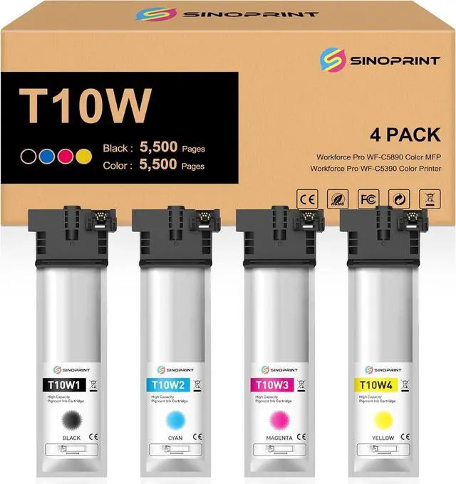 Main image of T10W Remanufactured Ink Cartridge Replacement for T10W100 T10W200 T10W300 T10W400 for WF-C5390 WF-C5890 Color Printers (4 Packs BCMY)