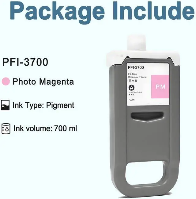 Alt view image 4 of 7 - PFI-3700 Ink Cartridge 700ml Photo Magenta Pigment PFI3700 Inks Tank Compatible with Canon imagePROGRAF PRO-2600 GP-2600S PRO-4600 GP-4600S PRO-6600 GP-6600S 1-Pack