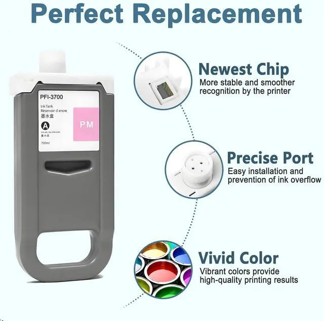 Alt view image 3 of 7 - PFI-3700 Ink Cartridge 700ml Photo Magenta Pigment PFI3700 Inks Tank Compatible with Canon imagePROGRAF PRO-2600 GP-2600S PRO-4600 GP-4600S PRO-6600 GP-6600S 1-Pack