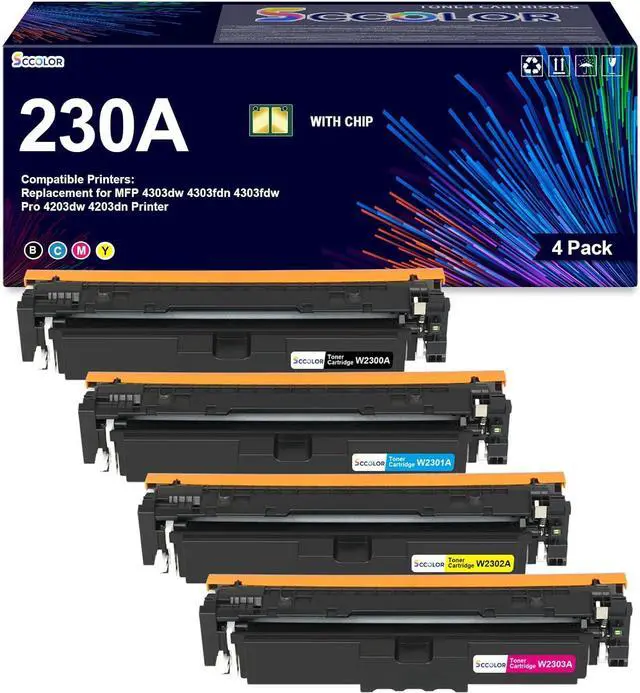 Main image of 230 230A Toner Cartridges (with New Chip) High Yield Compatible for HP 230A W2300A W2301A W2302A W2303A Replacement for HP Color Pro 4203dn 4203dw 4303dw 4303fdw 4303fdn Printer