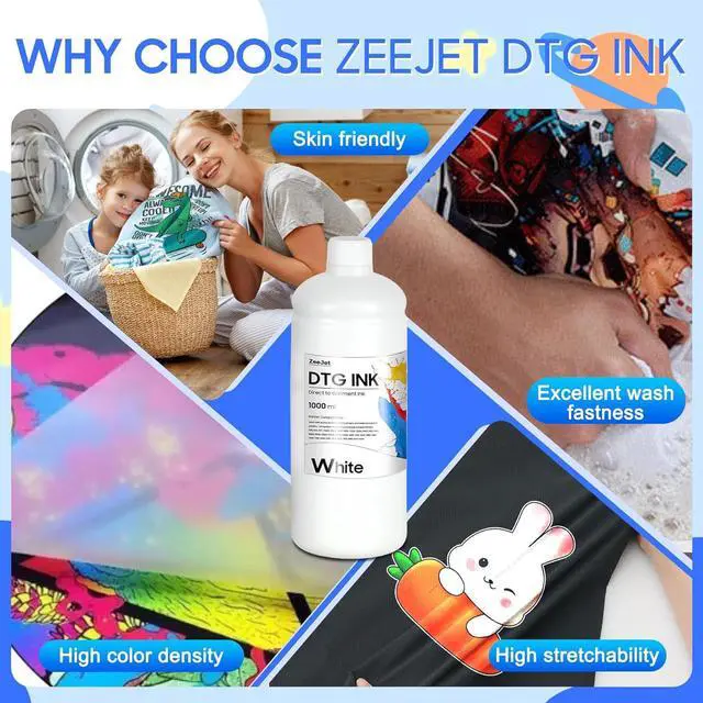 Alt view image 5 of 6 - DTG Ink White 1000ml  Direct to Garment Printing Ink for Digital Textile Printing, Compatible for All DTG Printers SureColor F2000 F2100 P600 P800 DTG Printers and More