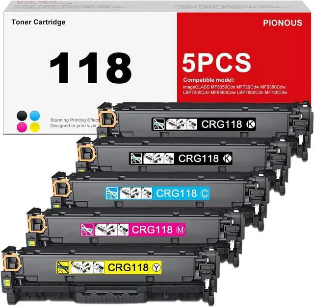 Main image of 118 Toner Cartridge Set (2 Black, 1 Cyan, 1 Magenta, 1 Yellow) - Replacement for Canon CRG118 Toner, Compatible with imageCLASS MF8580Cdw MF8380Cdw MF8350Cdn MF726Cdw LBP7660Cdn Printers