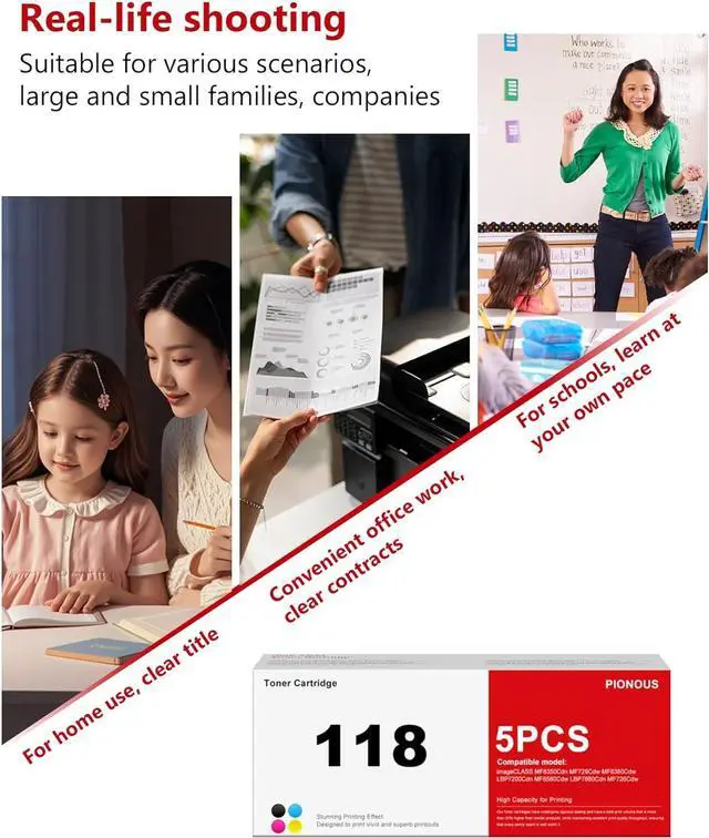 Alt view image 6 of 6 - 118 Toner Cartridge Set (2 Black, 1 Cyan, 1 Magenta, 1 Yellow) - Replacement for Canon CRG118 Toner, Compatible with imageCLASS MF8580Cdw MF8380Cdw MF8350Cdn MF726Cdw LBP7660Cdn Printers