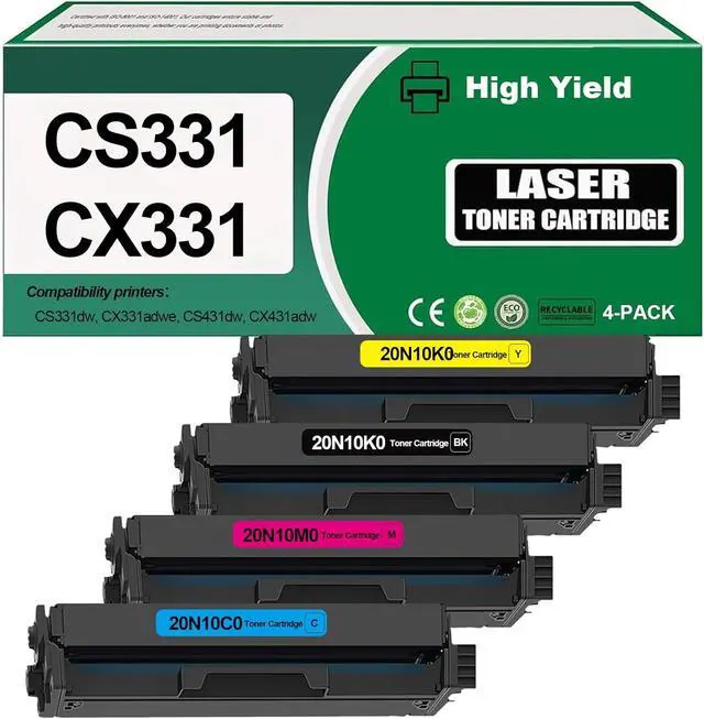 Main image of 20N10 CS331 CX331 Toner Cartridge Set 20N10K0 20N10C0 20N10M0 20N10Y0 Compatible for CS331dw, CX331adwe, CS431dw, CX431adw Printers(4-Pack