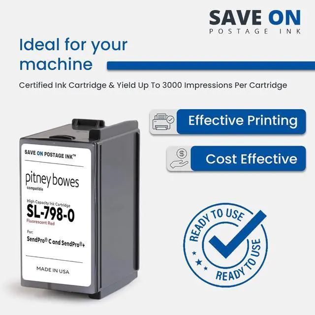 Alt view image 3 of 7 - Save On Postage Ink (2 Pack SL-798-0 Compatible Pitney Bowes Ink Cartridge, Fluorescent Red Printer Ink Cartridge for SendPro+, SendPro C Series C200/300/400 Postage Meters - Replacement Printer Ink