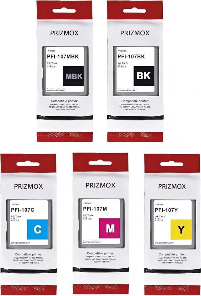 Main image of PFI-107 Ink Tank Compatible for Canon PFI-107MBK PFI-107BK PFI-107C PFI-107M PFI-107Y PFI107 Ink Cartridge for imagePROGRAF IPF670 IPF680 IPF770 IPF780 IPF785 Printer (MBK/BK/C/M/Y, 5-Pack)