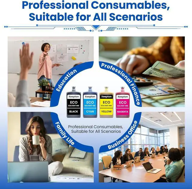 Alt view image 6 of 6 - Eco Solvent Ink 1000ML for Wide Format Grand Format Printers worh with DX4 DX5 DX7 DX9 DX10 DX11 XP600 TX800 Printhead, Mimaki Roland Mutoh, 4-Pack Solvent Ink Cleaner Kit