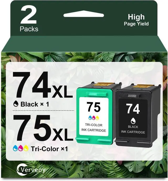 Main image of 74/75 Remanufactured Ink Cartridge Combo Pack Compatible for HP Ink 74 75 XL CB335WN CB337WN for Officejet J6480 J5780 Deskjet D4260 D4360 Photosmart C4280 C5280 Printer Ink (2 Pack, Black,Tri-Color)