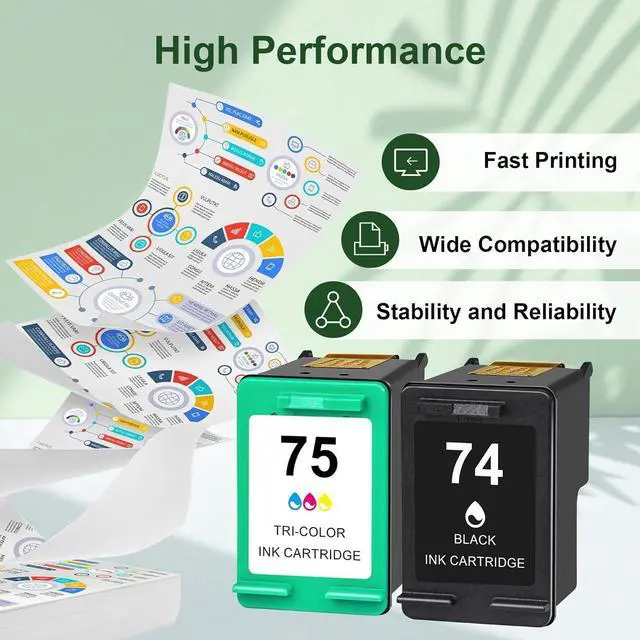 Alt view image 6 of 7 - 74/75 Remanufactured Ink Cartridge Combo Pack Compatible for HP Ink 74 75 XL CB335WN CB337WN for Officejet J6480 J5780 Deskjet D4260 D4360 Photosmart C4280 C5280 Printer Ink (2 Pack, Black,Tri-Color)