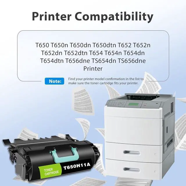 Alt view image 2 of 7 - Compatible T650H11A Black High Yield Toner Cartridge Replacement for Lexmark T650H11A T650 T650n T650dn T650dtn T652 T652n T652dn T652dtn T654 T654n T654dn T654dtn T656dne Printer - 1 Pack T650H