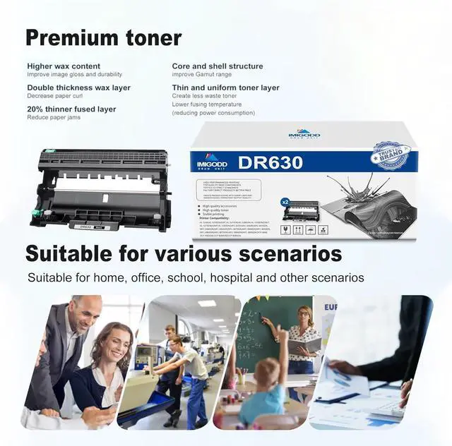 Alt view image 6 of 6 - 2-Pack DR630 Black Drum Unit Replacement for Brother High Capacity 15,000 Pages with HL-L2300D L2305W L2315DW L2320D L2340DW L2360DW L2380DW,MFC-L2680W L2685DW L2700DW L2705DW Printer