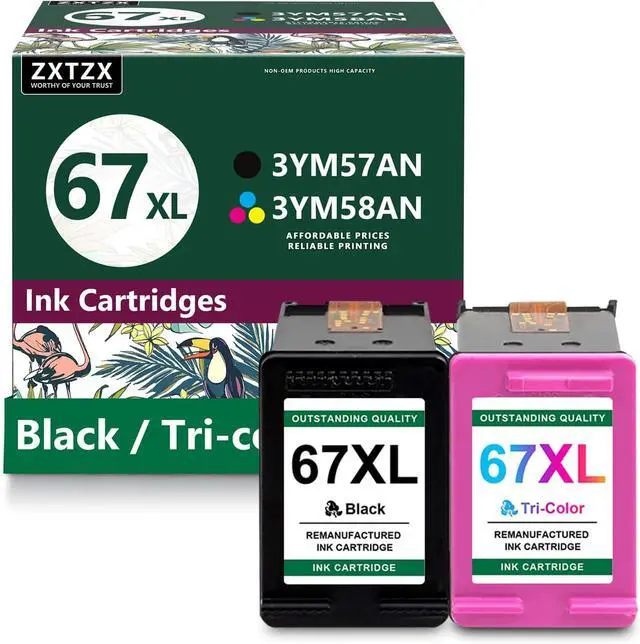 Main image of 67XL Black and Color Ink Cartridge (2-Pack) | Replacement for HP 67XL Ink Cartridge Black Color Combo Pack Compatible with DeskJet 1255 2722 2724 2725 Plus 4122 Envy 6055 Pro 6455 Series Printer