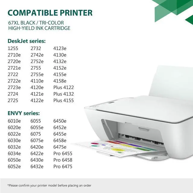 Alt view image 2 of 7 - 67XL Black and Color Ink Cartridge (2-Pack) | Replacement for HP 67XL Ink Cartridge Black Color Combo Pack Compatible with DeskJet 1255 2722 2724 2725 Plus 4122 Envy 6055 Pro 6455 Series Printer