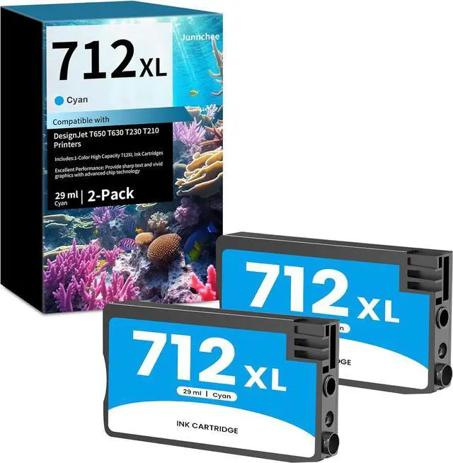 Main image of 712XL 712 Cyan Ink Cartridge Replacement for HP 712 XL 712XL Cyan Ink Cartridge 3ED67A for DesignJet T650 T630 T230 T250 T210 & Studio Plotter Printer (2-Pack)