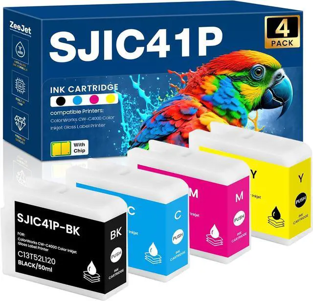 Main image of SJIC41P Ink Cartridges 4-Color Set Remanufacture SJIC41P-BK SJIC41P-C SJIC41P-M SJIC41P-Y Ink Cartridge Compatible for ColorWorks CW-C4000 Color Inkjet Gloss Label Printer